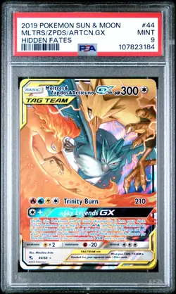 PSA 9 MINT 2019 POKEMON SUN & MOON HIDDEN FATES Moltres, Zapdos, Articuno GX 44 - Image 1