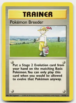 Pokemon Breeder 76/102 Rare Base Set Unlimited Pokemon Lightly Played - Image 1