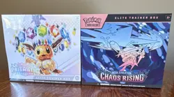 Pokemon Prismatic Evolutions & Chaos Rising Elite Trainer Box’s Factory Sealed - Image 1