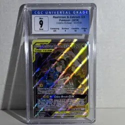 Pokemon Reshiram & Zekrom GX 222/236 Cosmic Eclipse CGC 9 Minor Miscut Error - Image 1