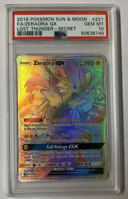 Pokemon 2018 Zeraora GX 221/214 SM Lost Thunder Secret Rare Full Art Holo PSA 10 - Image 1