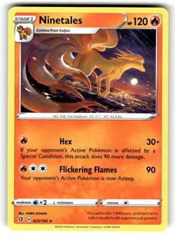 Ninetales 025/192 Rare Rebel Clash Pokemon Lightly Played - Image 1