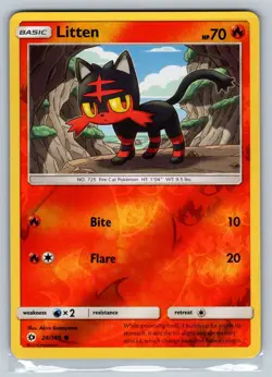 Litten 24/149 Common SM Base Set Pokemon Reverse Holo Near Mint - Image 1