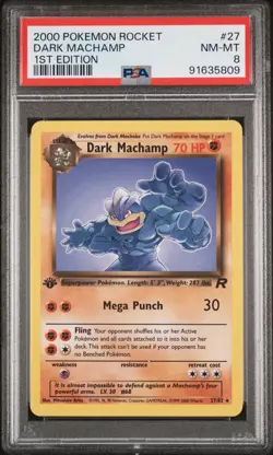 2000 Pokemon Team Rocket #27 Dark Machamp 1st Edition PSA 8 - Image 1