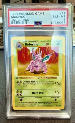 Pokemon Nidorino 37/102 1st Edition Shadowless Base Set - PSA 8 - Image 1