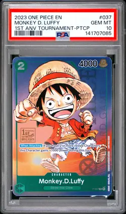 Monkey D. Luffy PSA10 2023 One Piece Promos 1st Anniversary Tournament-Ptcp #037 - Image 1