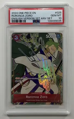 2024 ONE PIECE ENGLISH VERSION 1ST ANNIVERSARY SET #025 RORONOA ZORO PSA 10 - Image 1