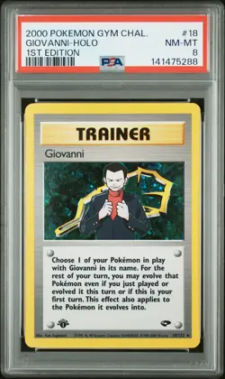 PSA 8 NM-MT Giovanni Gym Challenge 1st Edition 18/132 Holo Rare Pokemon Card - Image 1