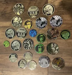 Lot Of 24 Official Pokemon TCG Coins Mix of Jumbo & Regular Sizes - Image 1