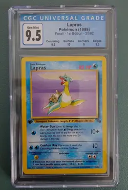 Lapras 25/62 Fossil Regular 1999 First Edition, CGC 9.5 Pokemon - Image 1