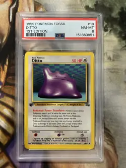 1999 Pokemon Ditto #18 1st Edition Fossil WOTC Era Vintage Regular - PSA 8 🔥 - Image 1