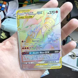 Reshiram & Charizard GX 217/214 Secret Rare Full Art TAG TEAM GX rainbow Holo - Image 1