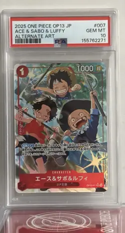 One Piece PSA Gem Mint 10 OP13 Japanese Ace & Sabo & Luffy #007 Alternate Art - Image 1