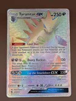Pokemon Tyranitar GX Card 223/214 Sm-Lost Thunder Secret Rainbow Holo Rare - Image 1