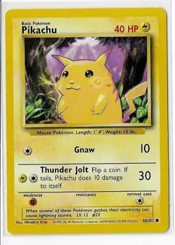 Pokemon Pikachu (Yellow Cheeks) 58/102 WotC Base Set Unlimited Common LP - Image 1