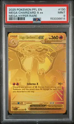 Mega Charizard X Ex Mega Hyper Rare Pokemon Gold Phantasmal Flames 130/094 PSA 9 - Image 1