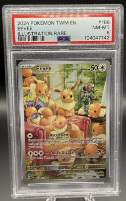 Pokemon TCG 2024 Eevee Illustration Rare Holo 188/167 Twilight Masquerade PSA 8 - Image 1