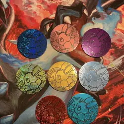 Pokemon TCG Pikachu Embossed Metal CCG Coin Collection Set Lot of 7 - Image 1