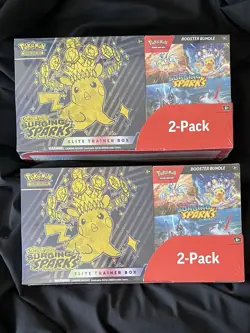Pokemon S&V Surging Sparks ETB + Booster Bundle Costco 2-pack - Original CASE! - Image 1