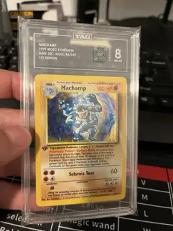 1999 Pokemon TCG Machamp Holo Rare Card Base Set, 1st Edition, #8/102 - Image 1