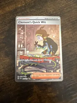 Pokemon TCG Clemont's Quick Wit Holo Card 243/191 Sv08: Surging Sparks - Image 1