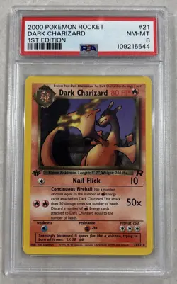 2000 POKEMON ROCKET 1ST EDITION #21 DARK CHARIZARD PSA 8 - Image 1