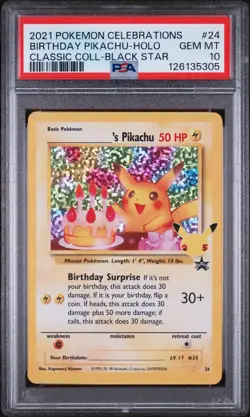 Pokemon Birthday Pikachu Holo Celebrations Classic Collection 24 PSA 10 Gem Mint - Image 1