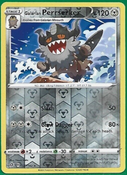 Pokemon - Galarian Perrserker - 127/192 - Rare Reverse Holo - REBEL CLASH - NM/M - Image 1