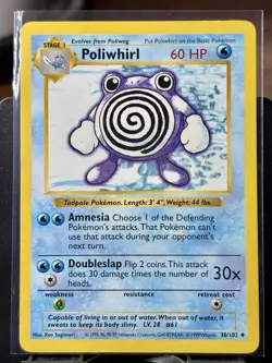 Poliwhirl (Shadowless) - Pokemon TCG - Base Set - 38/102 - UNCOMMON ~ LP - Image 2