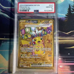 PSA 10 2024 POKEMON SSP EN SURGING SPARKS PIKACHU EX HYPER RARE GEM MINT 247 - Image 1