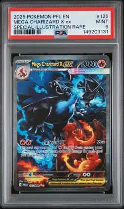 2025 POKEMON PFL EN-PHANTASMAL FLAMES #125 MEGA CHARIZARD X EX PSA 9 - Image 1