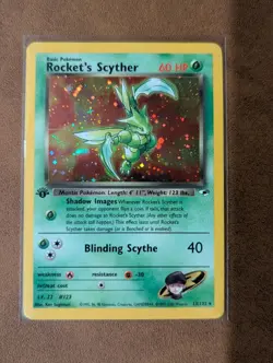 🍀Rocket's Scyther 13/132 Gym Heroes 1st Edition Holo Pokemon Vintage WOTC MP - Image 1