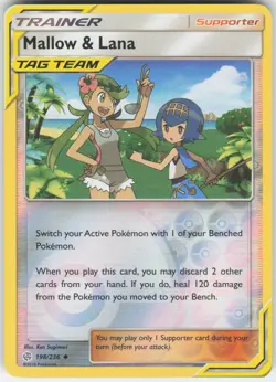 Mallow & Lana 198/236 Uncommon Cosmic Eclipse Pokemon Reverse Holo Near Mint - Image 1