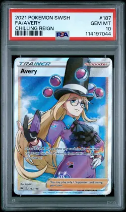 2021 POKEMON SWORD & SHIELD CHILLING REIGN #187 FULL ART/AVERY PSA 10 - Image 1