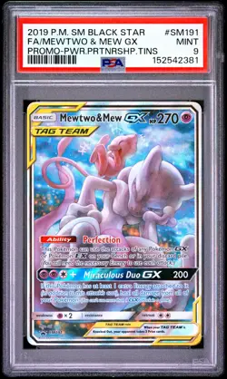2019 POKEMON SM BLACK STAR PROMO #SM191 FULL ART/MEWTWO & MEW GX PSA 9 - Image 1