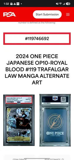 2024 One Piece OP10-119 English Trafalgar Law Manga Alternate Art GEM MT PSA 10! - Image 4
