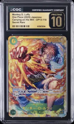 2025 ONE PIECE CARRYING ON HIS WILL SECRET RARE MONKEY D. LUFFY CGC 10 PRISTINE - Image 1