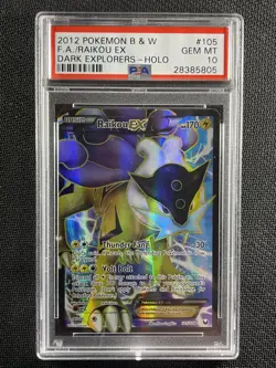 Pokemon Card PSA 10 Raikou Ex Full Art Dark Explorers Holo B&W POP 27 105/108 - Image 1