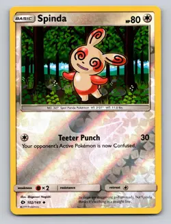 Spinda 102/149 Uncommon SM Base Set Pokemon Reverse Holo NM - Image 1