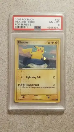 2007 Pokemon Pikachu POP Series 5 12/17 PSA 8 Holo and Upside Down Error Graded - Image 1