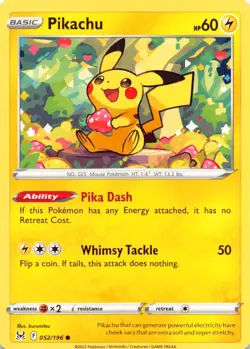 Pikachu 052/196 Common Lost Origin Pokemon Lightly Played - Image 1