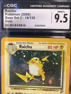 Pokemon TCG Base Set 2 Raichu Holo Rare 016/130 CGC 9.5 Graded Pokemon Wotc - Image 2