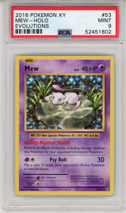 2016 POKEMON XY MEW - HOLO EVOLUTIONS - PSA 9 - #53 53/108 GENUINE - Image 1