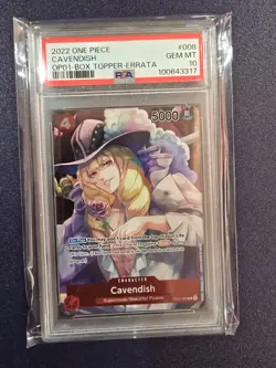 2022 One Piece Romance Dawn OP01-008 Cavendish - Box Topper - Errata - PSA 10 - Image 1