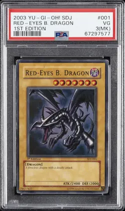2003 YU-GI-OH! STARTER DECK: JOEY 1ST EDITION #001 RED-EYES B. DRAGON PSA 3 MK - Image 1