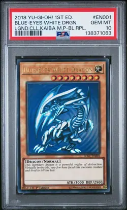 Blue-Eyes White Dragon LCKC-EN001 (V2) PSA 10, 1st Edition English Yugioh PSA - Image 1