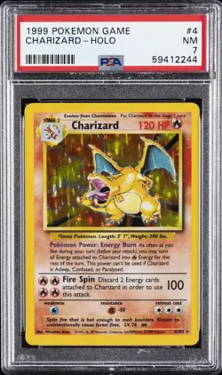 1999 POKEMON BASE SET UNLIMITED #4 CHARIZARD-HOLO PSA 7 - Image 1