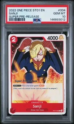 2022 ONE PIECE 004 SANJI SUPER PRE-RELEASE PSA 10 GEM MINT - Image 1