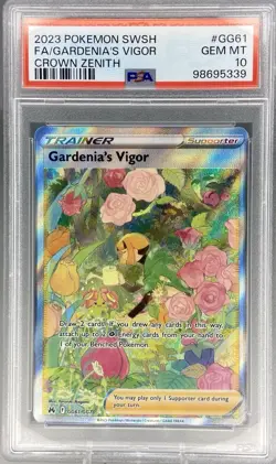 PSA 10 Gardenias Vigor GG61/GG70 Crown Zenith Full Art Holo Galarian Pokemon - Image 1
