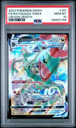 2023 POKEMON SWORD & SHIELD CROWN ZENITH #101 FULL ART/RAYQUAZA VMAX PSA 10 - Image 1
